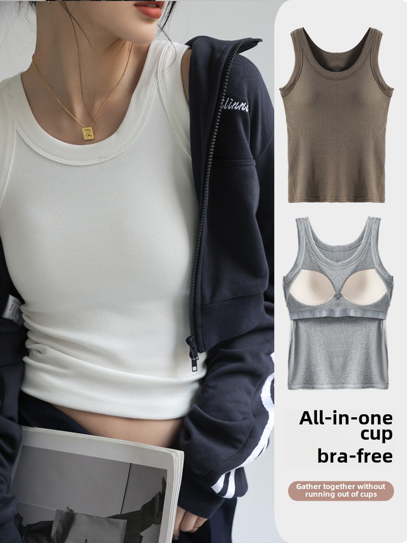 T Shirt Bra Seamless - Dames Naadloze Modale Geribbelde Tanktop Ingebouwde