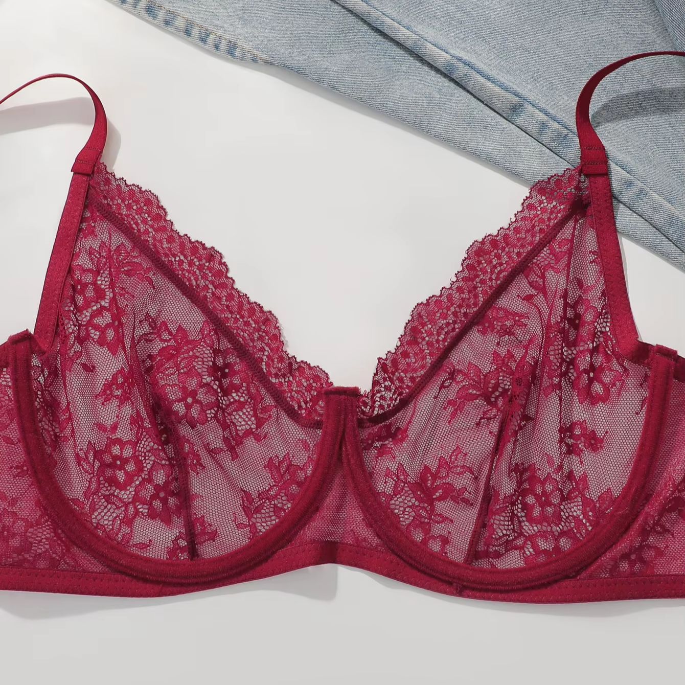 Dames grote maten rode kanten  - Sheer Bra Lace recensie en prijs